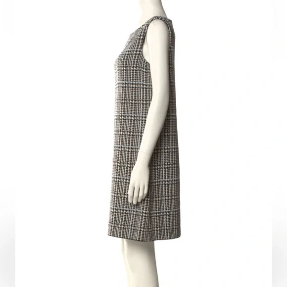 St John Prince Of Wales Black White Houndstooth Wool Shift Dress US 8 $995
